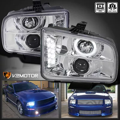 Clear Fits 2005-2009 Ford Mustang LED Strip Halo Projector Headlights Lamps Pair • $105.05