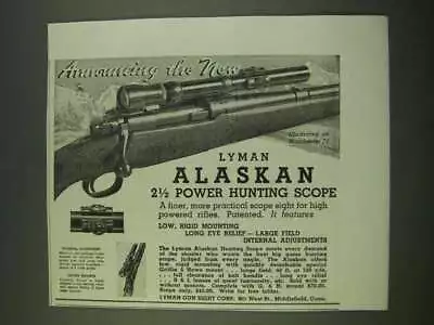 1938 Lyman 2 1/2 Power Alaskan Scope Ad • $19.99