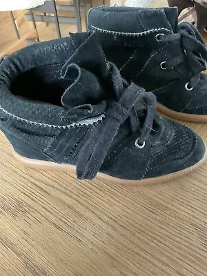 Isabel Marant Bobby Black Textured Suede Wedge Sneakers 38/7 • $75