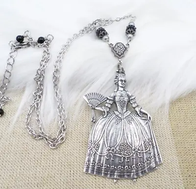 Marie Antoinette Necklace Antique Silver Plated Brass Rococo Style Jewelry • $35