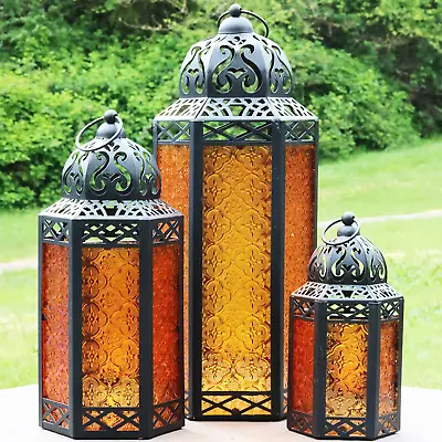 Indoor Outdoor Moroccan Candle Lantern Decorative Set Of 3 For Floor Home Decor • $100.99