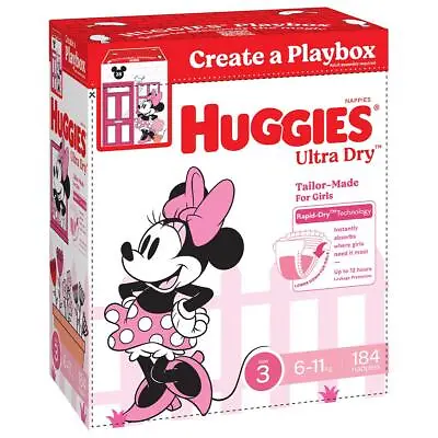 Huggies Girls' Ultra Dry Nappies Size 3 Crawler (6-11kg) 184 Nappies • $84.95