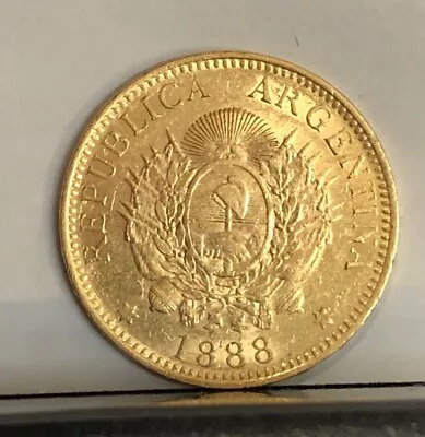 Argentina 5 Pesos Gold  1888 Lustrous Rare Coin--argentino Depicts Lady Liberty • $629