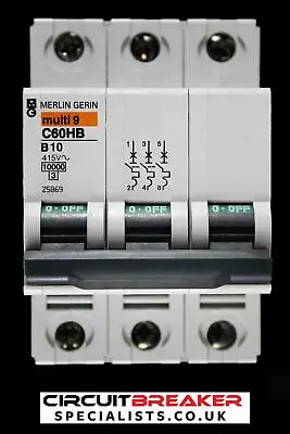 MERLIN GERIN 10 AMP CURVE B 10kA TRIPLE POLE MCB CIRCUIT BREAKER 25869 C60HB • £7.82