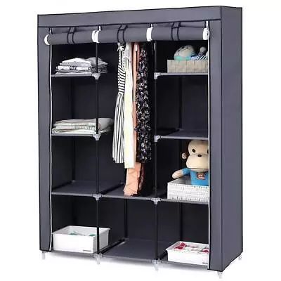 Fabric Wardrobe Cloth Box Clothes Hanging Rod 10 Storage Shelves Water-Proof UK • £15.99