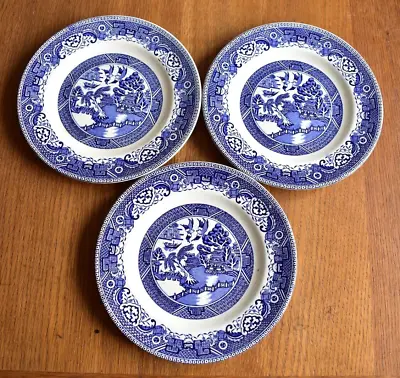 Washington Pottery Blue & White Willow Pattern Tea/side Plates X 3 • £9