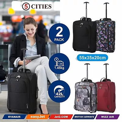 BARGAIN CHEAP BUNDLE SET 2x Trolley Cabin Hand Luggage Bag Fits Within 55x40x20 • £29.99