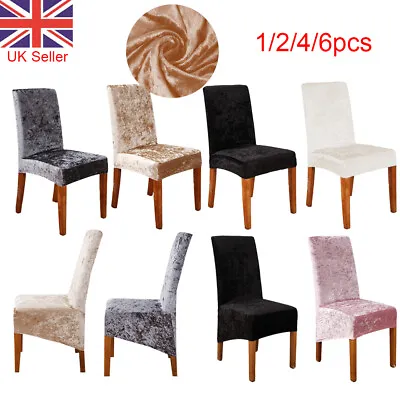 £3.55 • Buy 1/2/4/6pcs Crushed Velvet Dining Chair Covers Stretchable Protective Slipcover