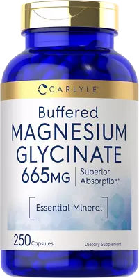 Magnesium Glycinate Capsules | 665mg | 250 Count | Buffered | By Carlyle • $17.09