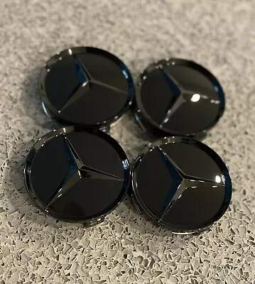 Set Of 4 Mercedes Benz Wheel Center Caps Glossy Black 75mm Rim Hubcaps Emblem 3  • $21.49