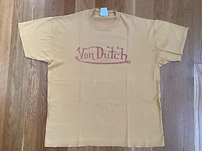 Vintage Y2K Von Dutch Spellout Logo T Shirt Thrashed Skater Mens Size L Yellow • $24