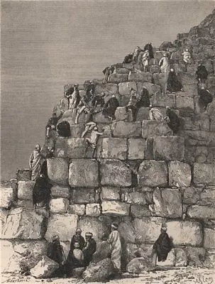 Ascent Of The Great Pyramid. Egypt 1885 Old Antique Vintage Print Picture • £8