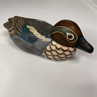 House Of Global Art Miniature DUCK 6  Long Hand Painted Wood Carved Decoy • $15
