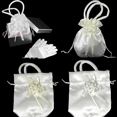 Girls White Ivory Gloves & Dolly Bag Gift Box Set Holy Communion Flower Girl  • £9.99