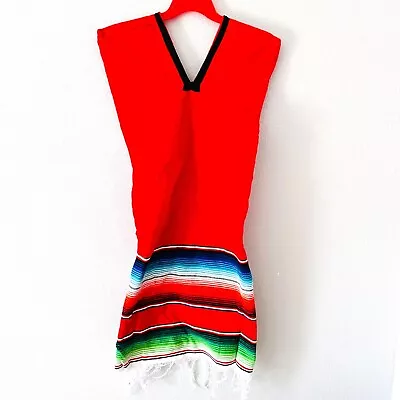 NEW Rubies Mexican PONCHO - RED - TRIBAL SERAPE ONE SIZE FITS ALL Blanket Gaban • $25