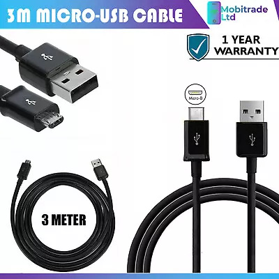 3M Long Micro USB Data Sync Charger Cable Lead Fit For Samsung Android Phones • £3.65