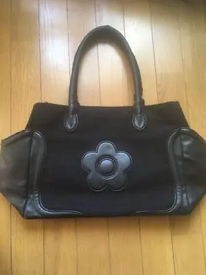 Mary Quant Tote Bag Black Leather & Cloth A4 Size Fits Sideways • £72.96