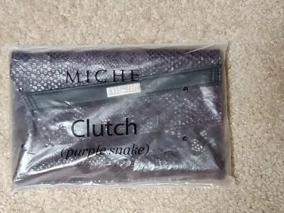 Vintage Miche Bag Retired 8 X 5 Purple Black Snakeskin Pattern Handbag Clutch  • $18.99