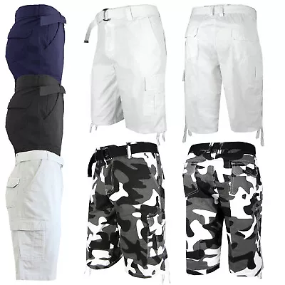 Cargo Shorts Mens Chino Dress Fashion Belted Stretch Flat Front Leg Ties Flaps • $25.95