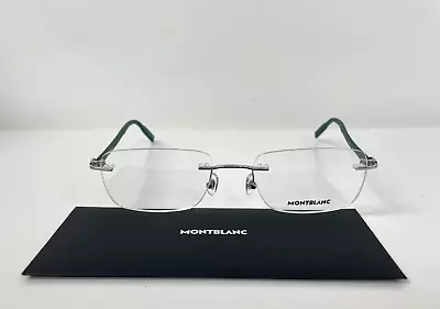 Mont Blanc NWOT Men's Italy MB02210 012 55 20 145 Silver Green Rimless Frames • $99.99