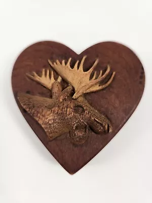 Carved Heart Shaped Wood Moose Head Trinket Box Ring Box 3D • $12