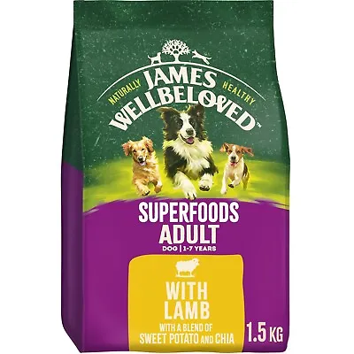 1.5kg James Wellbeloved Adult Dry Dog Food Lamb Sweet Potato & Chia BB-Dec23 • £7.99