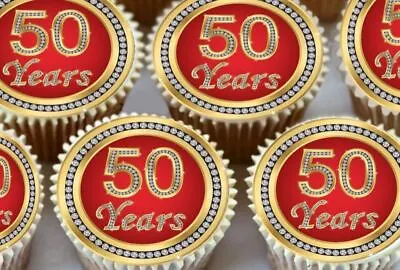 50th Birthday Anniversary Age 50 Edible Cupcake Toppers Cake Decorations 1152 • £4.99