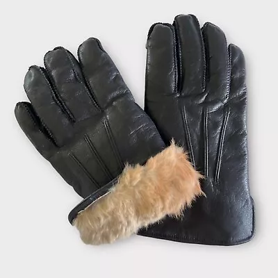 Vintage Stetson Men’s Leather Driving Gloves Rabbit Fur Lined Black Japan Lg GUC • $59.99