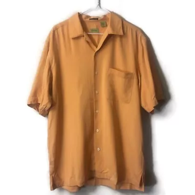 Izod Mens Light Orange Washable 100% Silk Shirt Sleeve Button Up Shirt Sz Med • $15.95