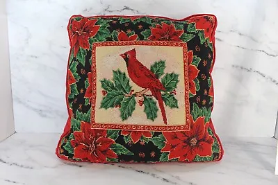 $19.99 • Buy Vintage Cardinal Christmas Embroidered Throw Pillow Red Bird