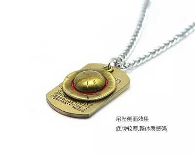 New Anime One Piece Luffy Straw Hat Wanted Necklace Bronze Metal Pendant Cosplay • $6.99