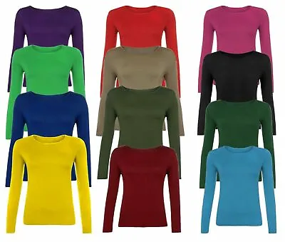 Girls T-shirt Kids Long Sleeve Round Neck Plain Basic Ladies Stretch 4-13 Years • £5.75