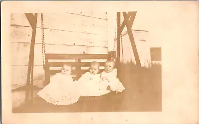 Vintage C. 1907 RPPC Triplets Toddlers Babies Sit Porch Swing Outhouse Postcard • $17.50