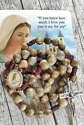 Job's Tears Seed Bead Rosary With Virgin Mary & Jesus Divine Mercy Medal • $13.99