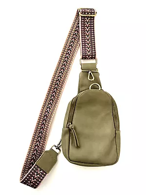 Anthropologie Urban Originals Liberty Sling Bag Khaki-Green PU Crossbody Strap • $42.50