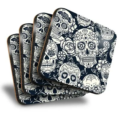 £7.99 • Buy Set Of 4 Square Coasters - Sugar Skulls Pattern Mexican Mexico  #8524