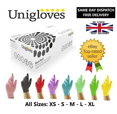 £3.49 • Buy 10 - 100 Unigloves Black Pink Pearl Nitrile Latex Disposable Gloves Food Safe 
