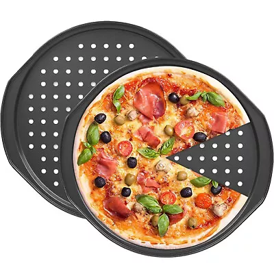 14” Nonstick Pizza Pan Carbon Steel Holes Baking Crisper Pizza Pan Tray Bakeware • $16.99