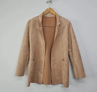 $37.17 • Buy Zara Size Large Faux Suede Blush Blazer Open Jacket Polyester Pink Utility 