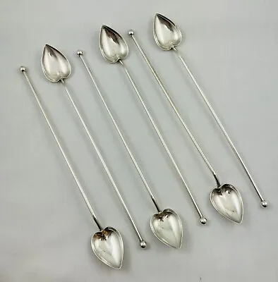 Vintage Sheffield Sterling Silver Mint Julep / Ice Tea Straw Spoons - Set Of 6 • $144.95