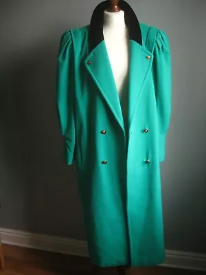 MANSFIELD WOOL LONG COAT 16 18 Cashmere Vintage Retro Jade Military 80s 90s • £179.99