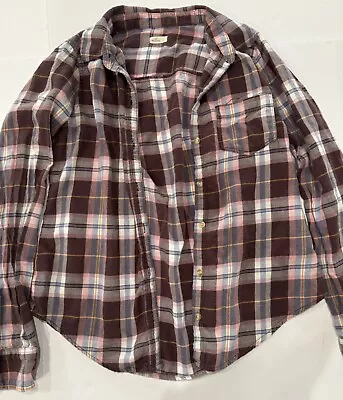 Hollister Women’s Juniors Button Down Plaid Shirt Size Small Maroon • £9.63