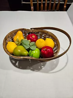 Vintage Fruit Basket 16 Pieces Realistic Artificial Apples Pears Lemons • $18.88