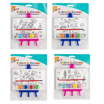 Mini Colour Canvas Board With Brush Kids Activity Gift Set Party Fun Favors • £3.77