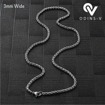 £4.99 • Buy Men Chain 3 4 5 6 8 Mm Cuban Link Silver Spiga Women Necklace Wheat Steel Chunky