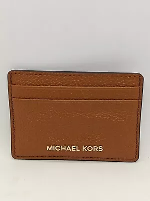 MICHAEL KORS Jet Set Pebbled Leather Card Holder Card Case Wallet -Luggage/Brown • $40