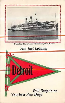 DETROIT Michigan Postcard USA Boating Steamer Tashmoo Pennant White Star Line • $9.99