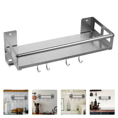  Kitchen Wall Storage Rack Stainless Steel Metal Shelf With Hooks Seasoning • $17.47