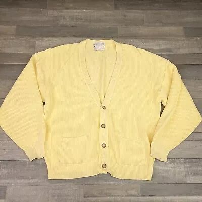 Vintage Cardigan Sweater Mens Extra Large XL Yellow Grandpa 70s 80s Preppy • $24.95