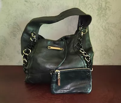 Michael Kors Black Leather ID Chain Hobo Purse Bag With Wristlet  • $69